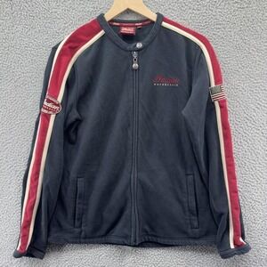 Indian Motorcycle Jacket Womens Large Black Full Zip Embroidered Striped Sleeves